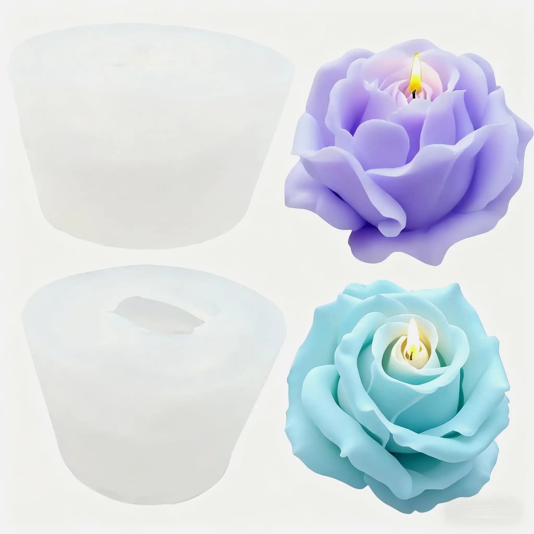 Soap Making Additives - แม่พิมพ์เทียนซิลิโคนรูปดอกกุหลาบ 3 มิติ 2 ชิ้น -