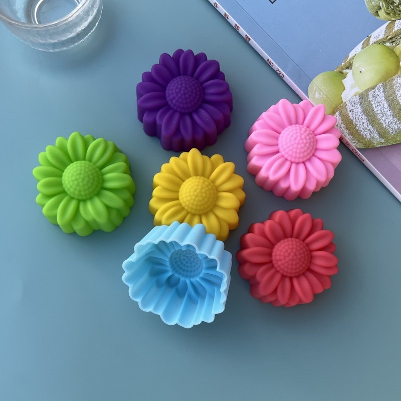 Soap Making Supplies - ชุดแม่พิมพ์ซิลิโคนลายดอกไม้ 6 ชิ้น ไม่ติดกระทะ สำหรับทำช็อกโกแลต พุดดิ้ง