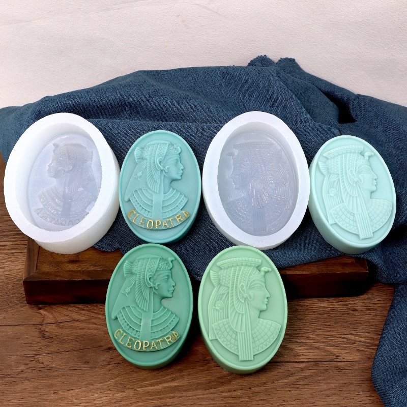 Quality Soap Making Kit - แม่พิมพ์เทียนซิลิโคนคลีโอพัตรา 3D สไตล์ย้อนยุคปูนปลาสเตอร์สบู่ทำด้วยมือรูปวงรีแม่พิมพ์สบู่ DIY รูปเค้กช็อกโกแลตแม่พิมพ์