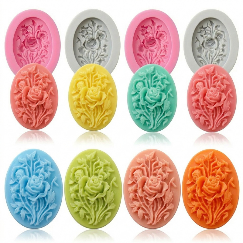 Soap Making Supplies - แม่พิมพ์ซิลิโคน 4 ชิ้นรูปทรงดอกไม้，แม่พิมพ์ซิลิโคนที่ถอดออกง่ายและนำกลับมาใช้ใหม่ได้，เหมาะสำหรับการทำสบู่แฮนด์เมดในฤดูร้อน，ยังเหมาะสำหรับการใช้งานอื่นๆ