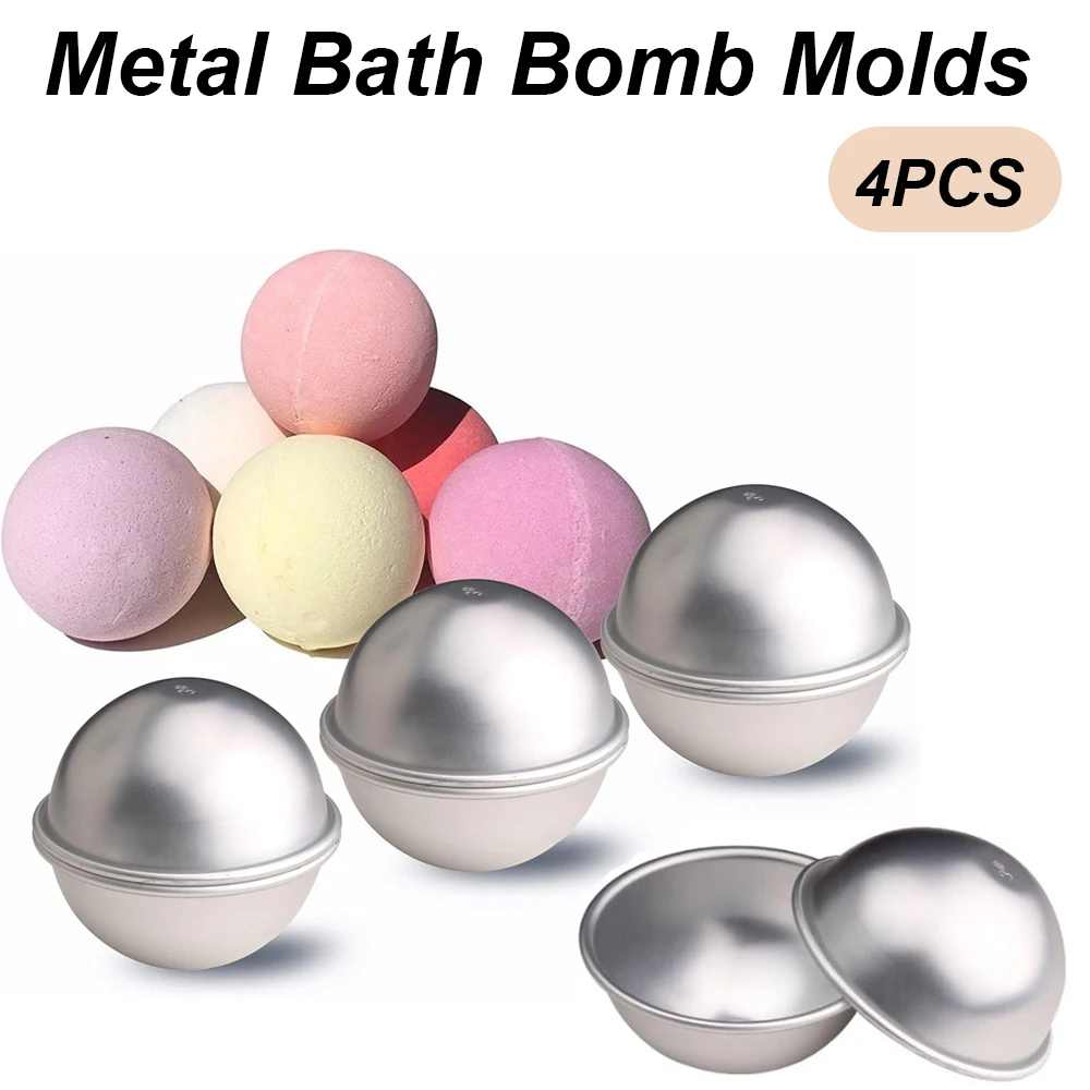 Soap Making Base - 4 ชิ้น/ชุด แม่พิมพ์ลูกบอลทรงกลมครึ่งวงกลมสำหรับทำลูกบอลอาบน้ำ แม่พิมพ์อบเค้กทรงกลม ทำจากอะลูมิเนียมอัลลอย สำหรับอุปกรณ์ทำขนม